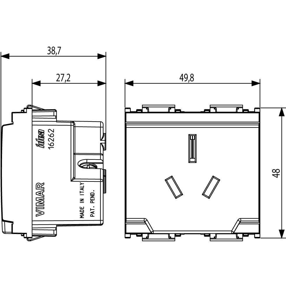 Vimar Idea SICURY Australian Socket Outlet, AS/NZS 3112, 2P+E, 15A 250V, 2 Modules, IP20