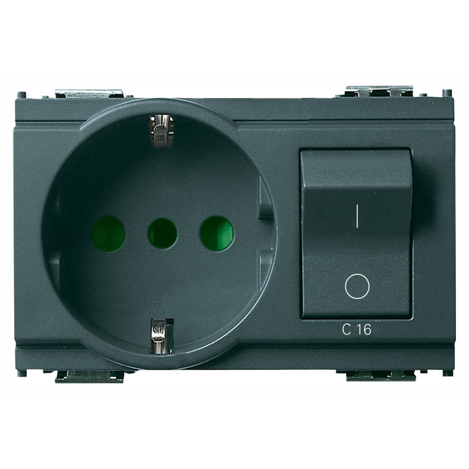 Vimar Idea SICURY Italian P30 Socket Outlet, 2P+E 16A 250V, 1P+N C16 Circuit Breaker, 3-Module, IP20