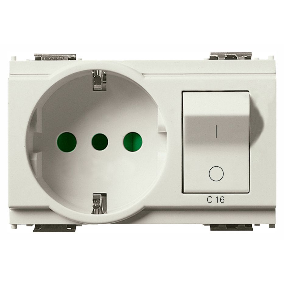 Vimar Idea SICURY Italian P30 Socket Outlet, 2P+E 16A 250V, 1P+N C16 Circuit Breaker, 3-Module, IP20