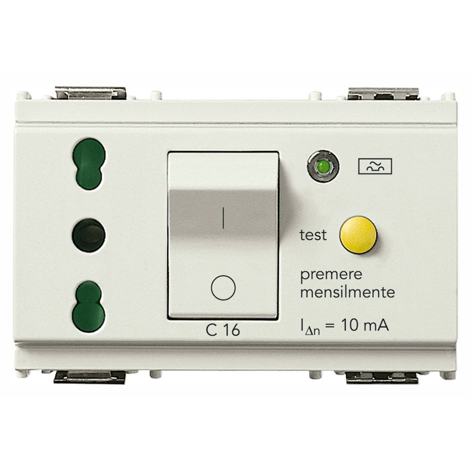 Vimar Idea SICURY Bpresa Socket Outlet, Italian Standard P17/11, 2P+E 16A 250V, C16 RCBO, 10mA, 3 Modules