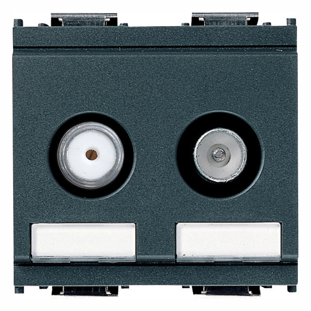 Vimar Idea Coaxial TV-RD-SAT Socket Outlet, 5-2400 MHz, 2 Outputs, 24V 500 mA DC Pass, 2 Modules