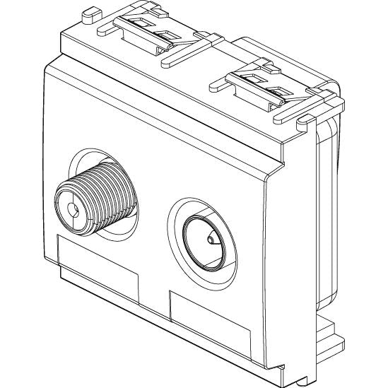 Vimar Idea Coaxial TV-RD-SAT Socket Outlet, 5-2400 MHz, 2 Outputs, 24V 500 mA DC Pass, 2 Modules