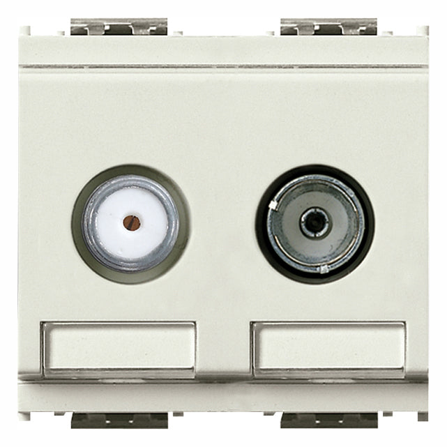 Vimar Idea Coaxial TV-RD-SAT Socket Outlet, 5-2400 MHz, 2 Outputs, 24V 500 mA DC Pass, 2 Modules