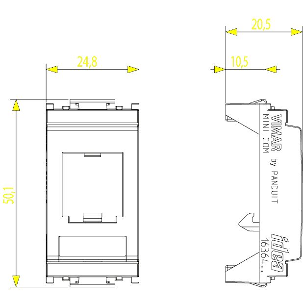Vimar Idea MINI-COM Panduit Module Adapter, 25 x 50 x 21 mm