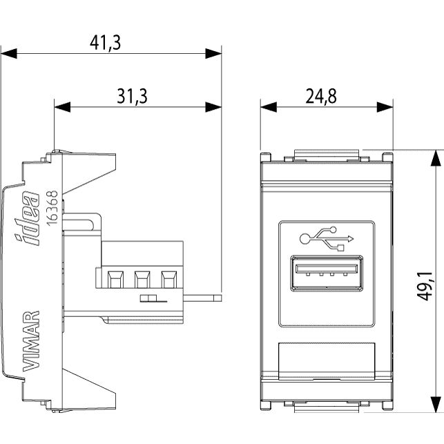 Vimar Idea USB Socket Connector, 1 Module, IP20, Screw Terminals