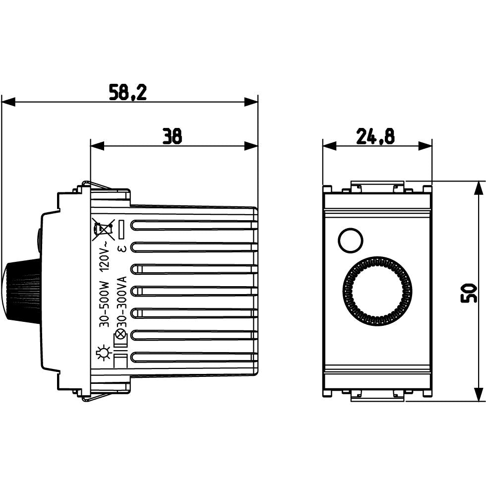 Vimar Idea Rotary Dimmer, 120V 50-60Hz, 30-500W, 30-300VA, IP40