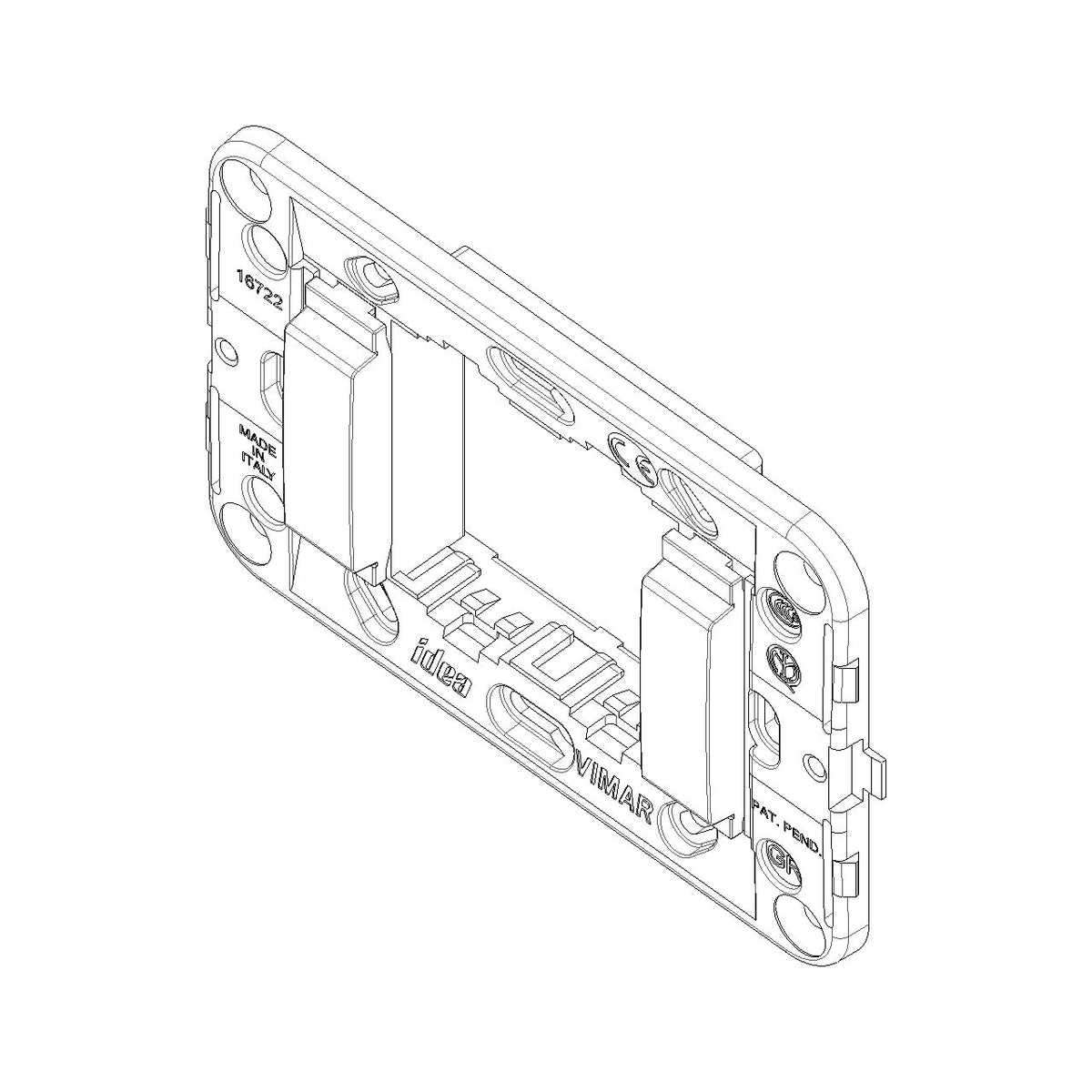 Vimar Idea 2-Module Mounting Frame, For 3-Module Boxes, 60 mm Fixing Centres, Without Screws