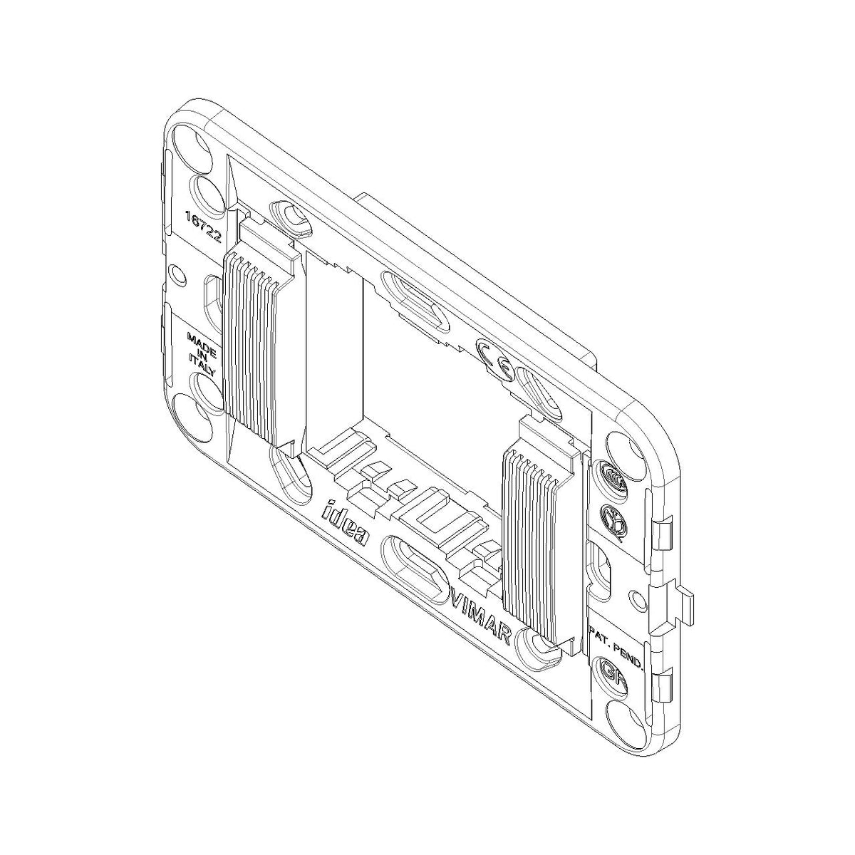 Vimar Idea 2-Module Mounting Frame, For 3-Module Boxes, 60 mm Fixing Centres, Without Screws