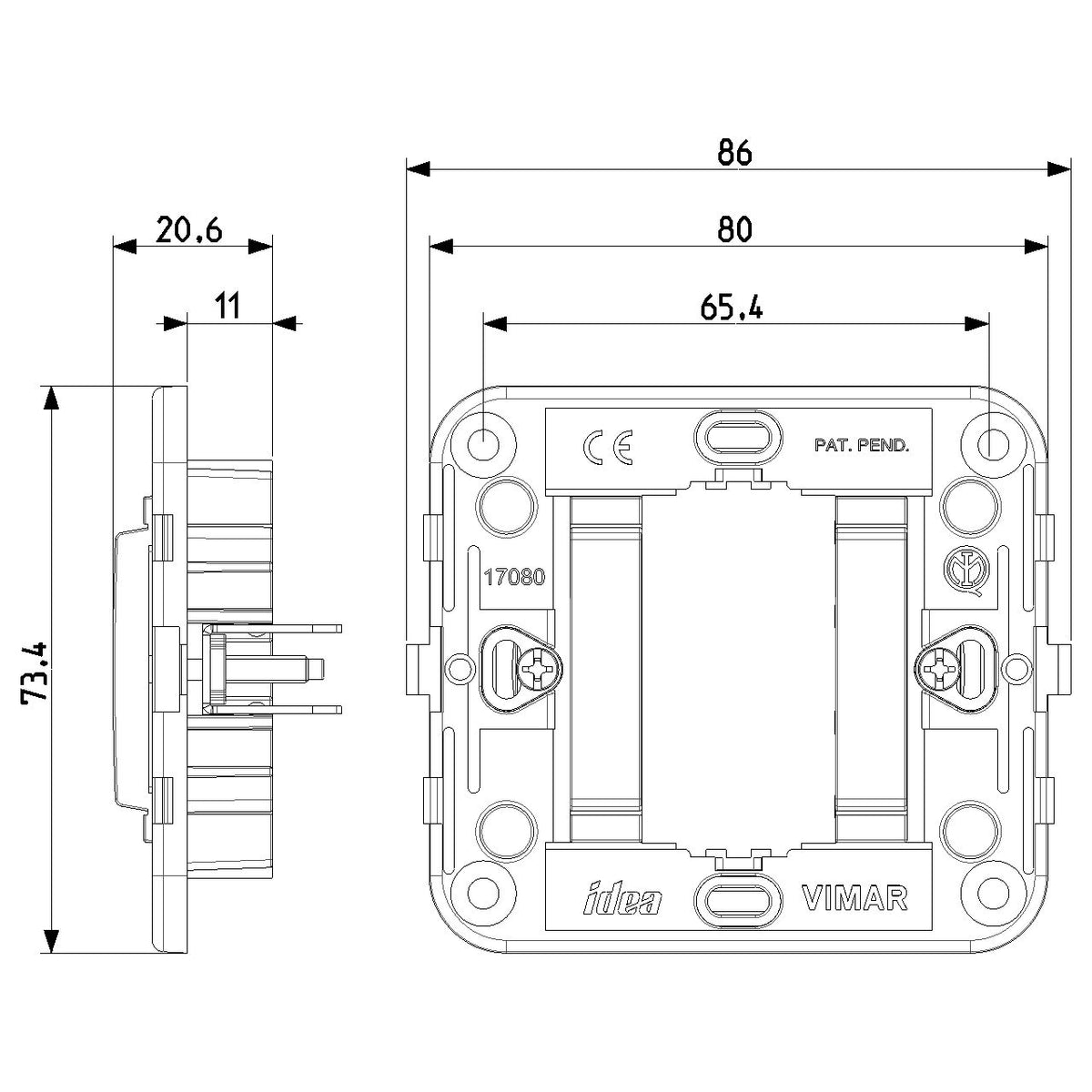Vimar Idea 1-Module Mounting Frame, Smooth Front, Claws, 60 mm Round Box