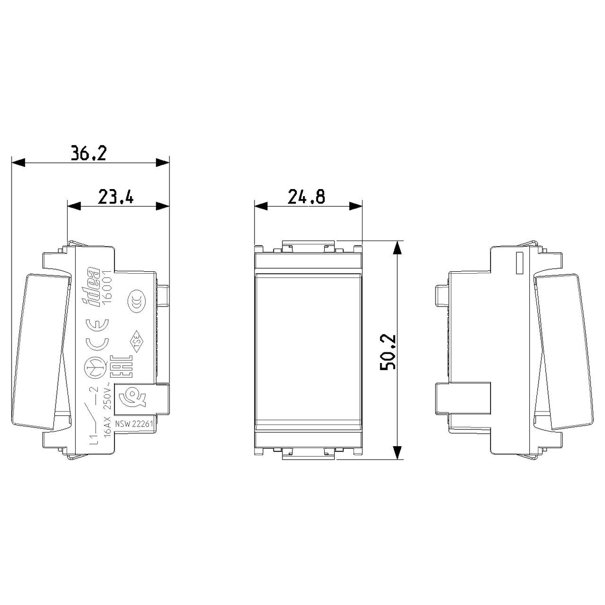 Vimar Idea 1-Way Rocker Switch, 1P 16 AX 250V, IP40, 1-Module
