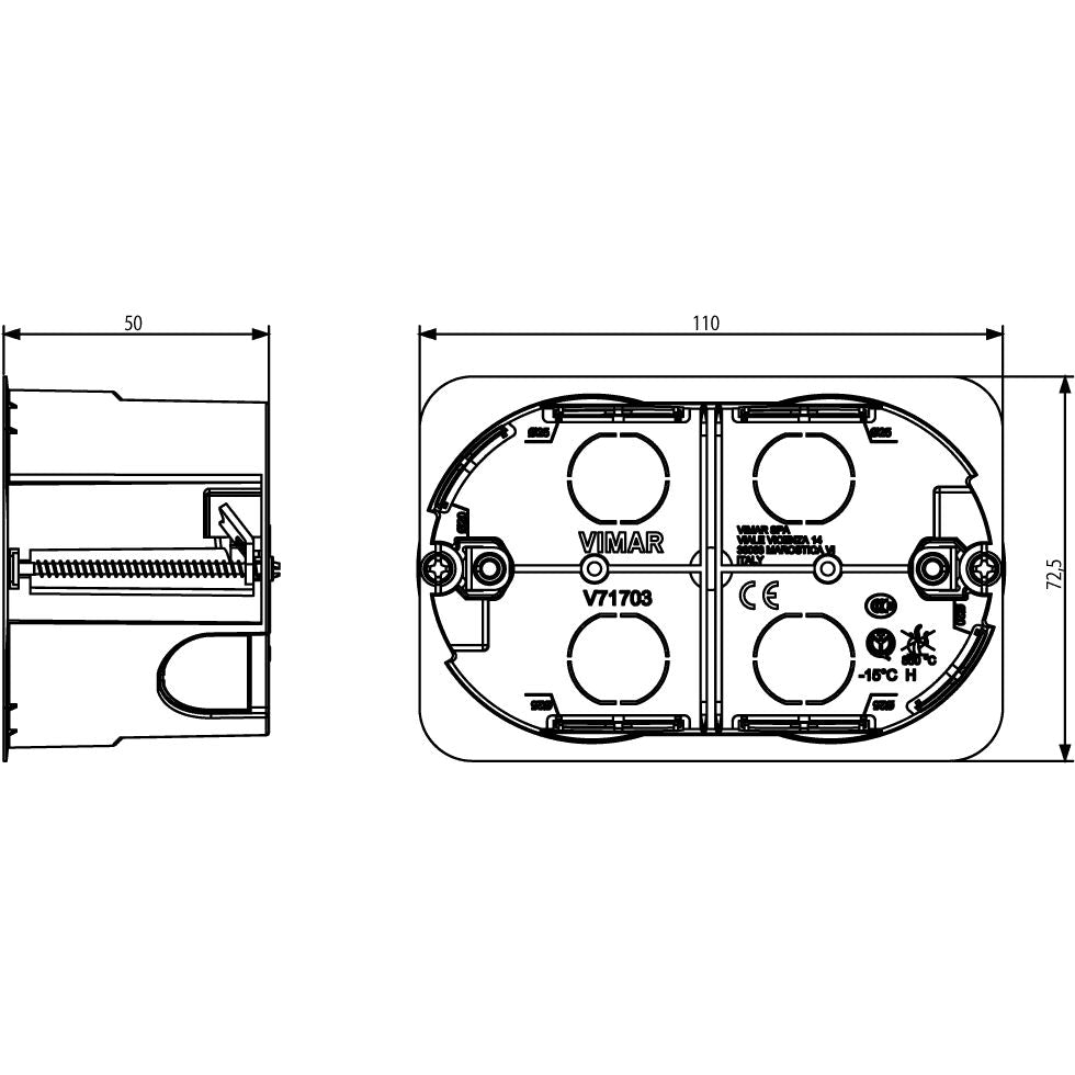 Vimar 3-Module Flush-Mount Box, For Eikon/Idea/Arke/Plana, For Hollow Walls, Light Blue, 68 mm Cutout, Glow Wire 850C