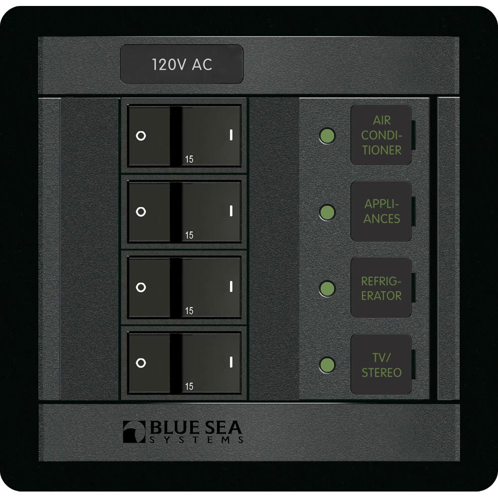 Blue Sea Systems AC Branch Circuit Breaker Panel, 120V, 4-Position, 100A