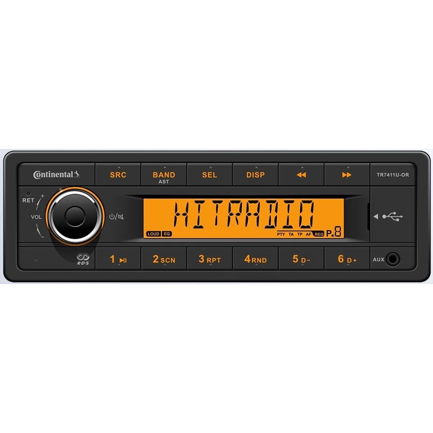 Continental - AM-FM Radio - w/AM/FM/BT/USB, Harness Included, 12V, LCD, 60W (TR7411U-ORK)