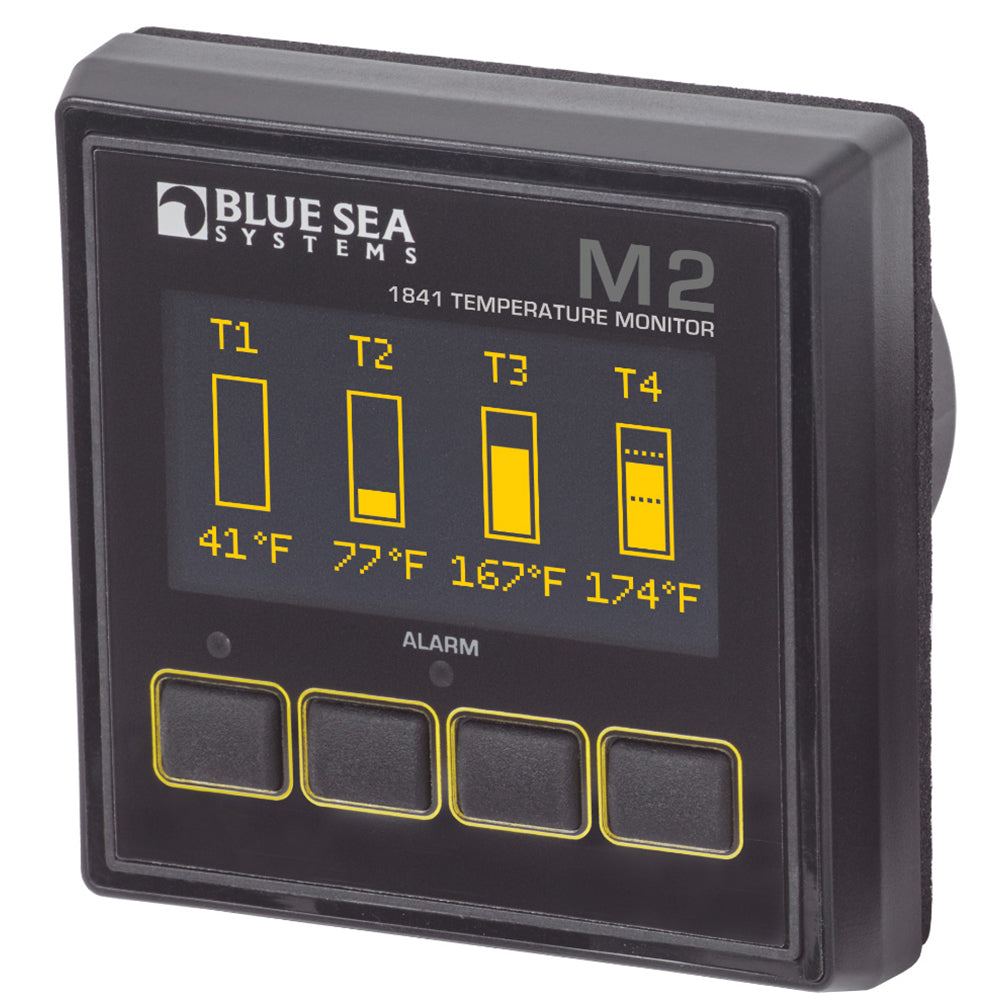 Blue Sea Systems M2 OLED Temperature Monitor, 7-70V DC, Up to 4 Sensors, -40°C to 120°C