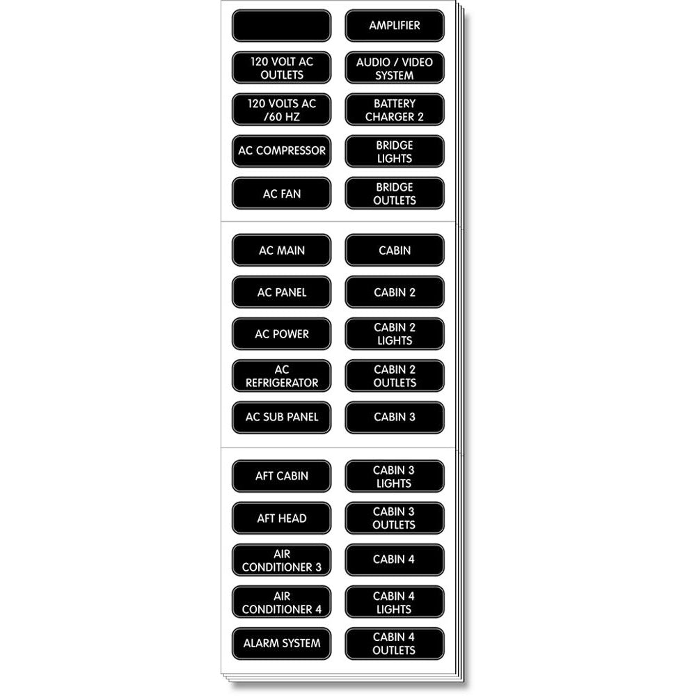 Blue Sea Systems AC Panel Extended 120 Label Set, Weatherproof, For Contura Waterproof Fuse Panels and ST Glass Fuse Blocks