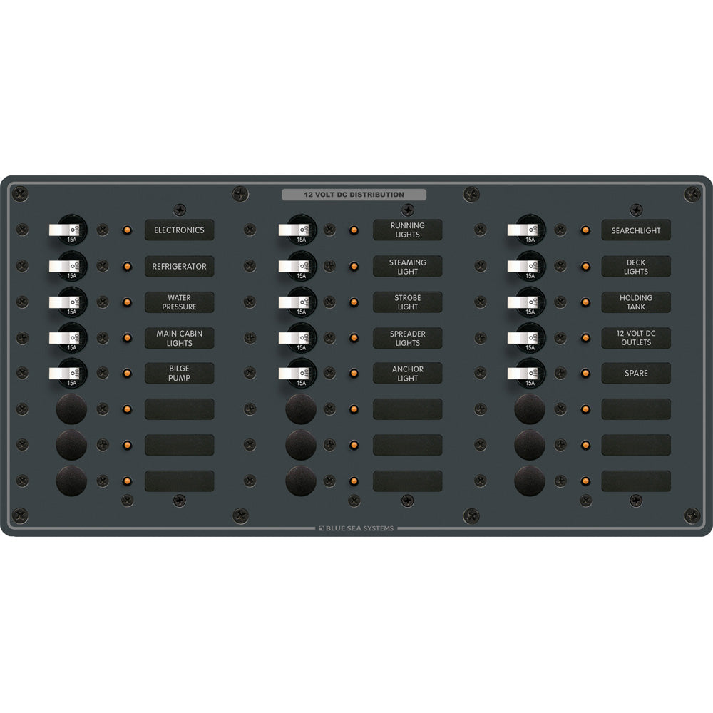 Blue Sea Systems Traditional Metal DC Panel, 24 Positions, 12V/24V DC, 100A per Bus