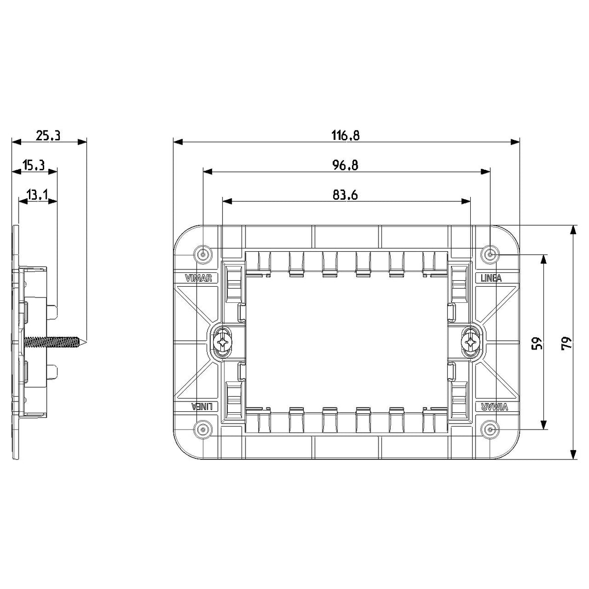 Vimar Linea 3-Module Mounting Frame, With Screws, For 3-Module Boxes