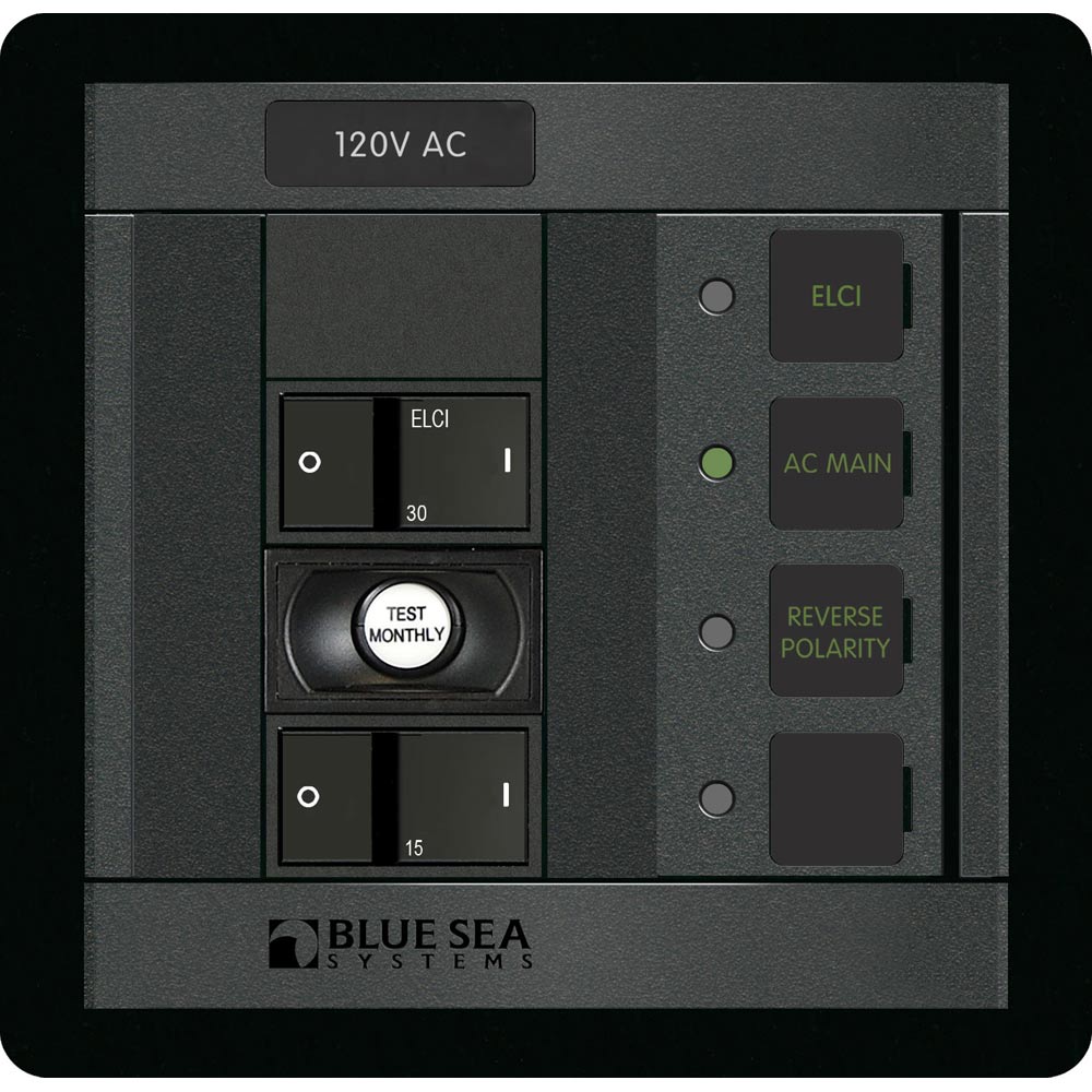 Blue Sea Systems 360 Panel ELCI Main Circuit Breaker Panel, 30A, 120V AC, Double Pole, 1 Position