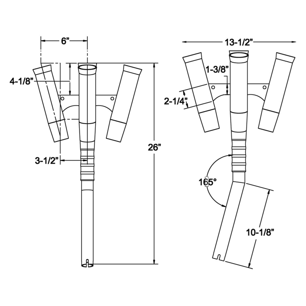 TACO Marine Olympic 5-Rod Holder Cluster, Fits 1-5/8 in Rod Holders, 9-3/4 in Flared Holders, Anodized Aluminum