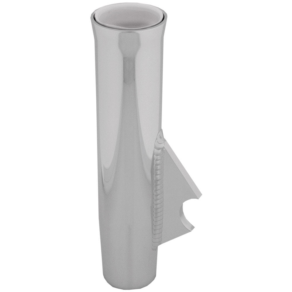 TACO Marine Flared Weld-On Rod Holder, 9-3/4 in L, 1-3/4 in ID, 3/8 in Coped Blade, Polished Finish, White PVC Liner