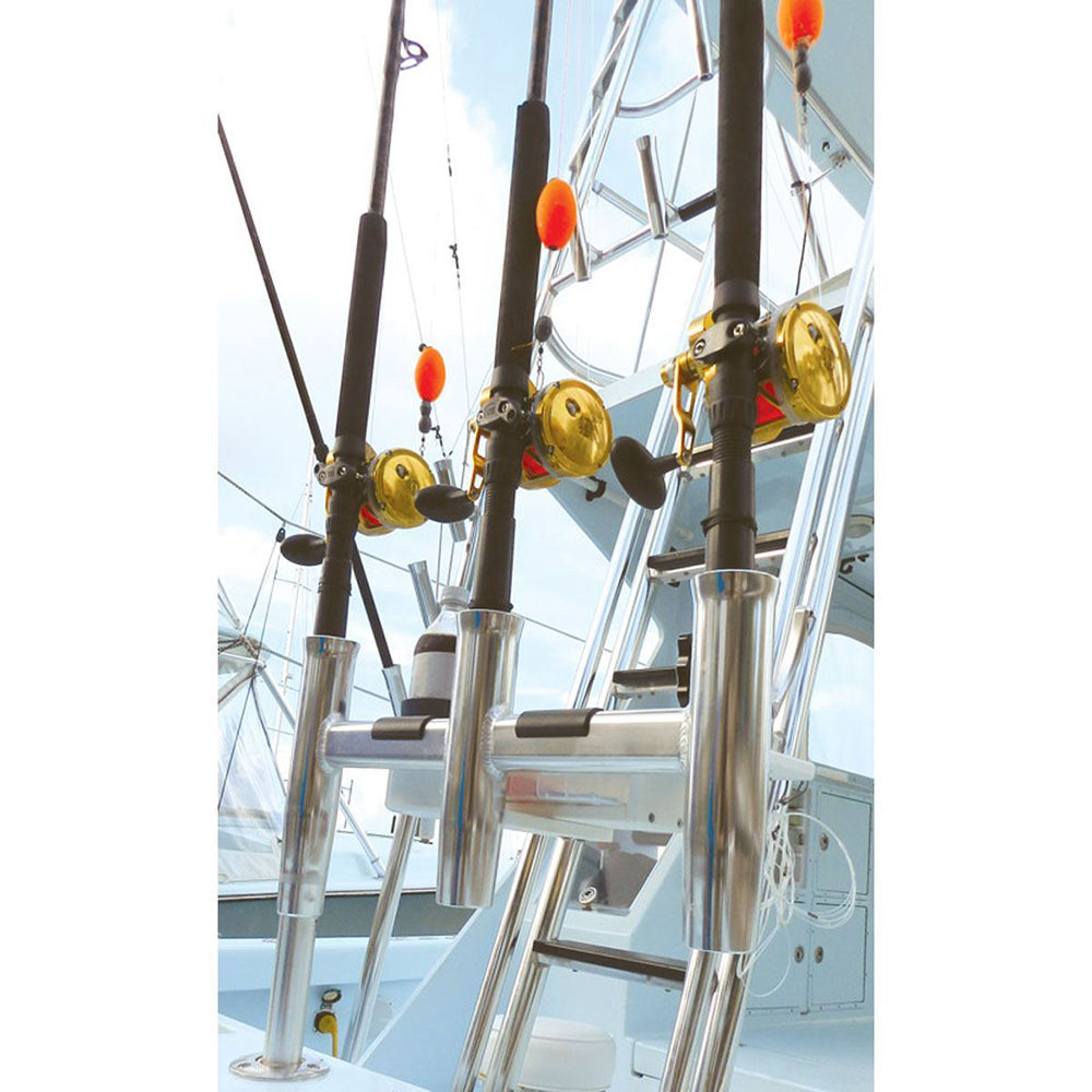TACO Marine Deluxe Trident Rod Holder Cluster, Offset, 3 Rod, Tool Caddy, High-Polished Aluminum