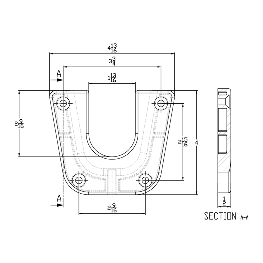TACO Marine Removable Side Mount Bracket, For Table Pedestal System, 316L Stainless Steel, Polished, 4-7/8 in W x 4 in H x 1/2 in D