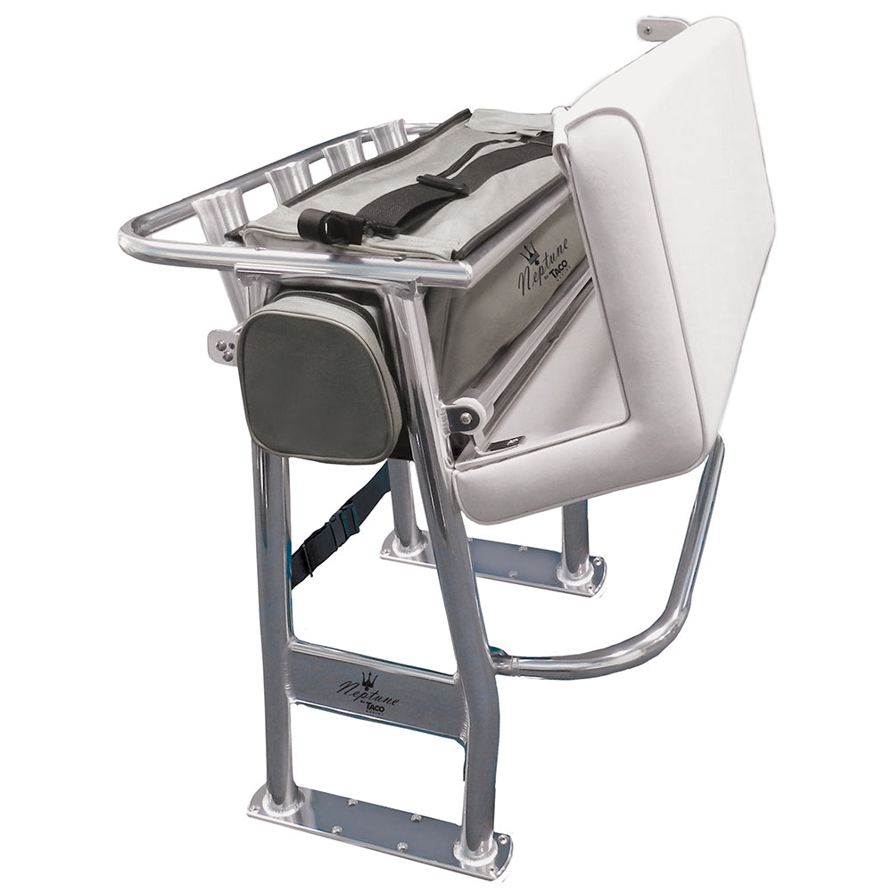 TACO Marine Neptune II Leaning Post with Tackle Storage Bag, For Boats Under 25 ft, 14 in x 35 in Footprint, 72qt Cooler Storage, 4 Rod Holders, Anodized Aluminum Frame