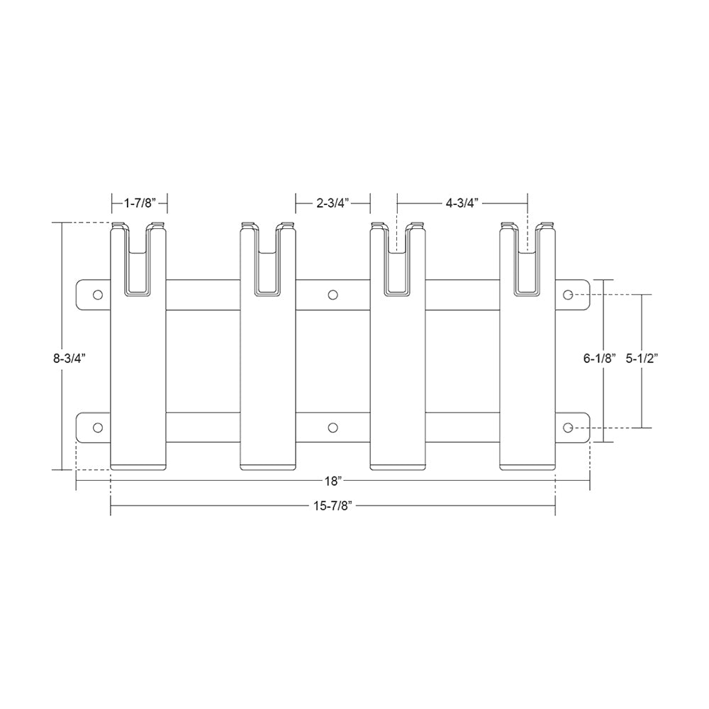 TACO Marine 4-Rod Aluminum Poly Rod Rack, 1-1/2 in ID, 18 in