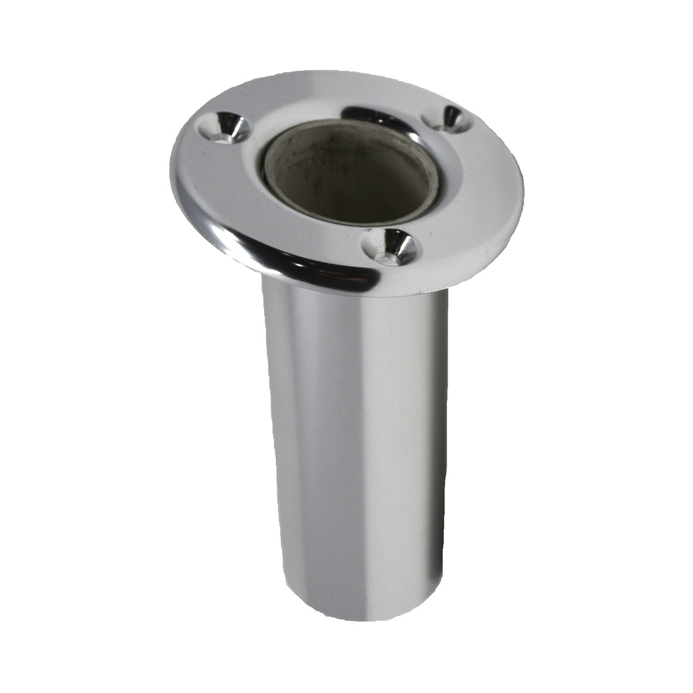 TACO Marine Flush Mount Rod Holder, 10 Degree, Aluminum, Round Flange, 5-1/2 in Tube