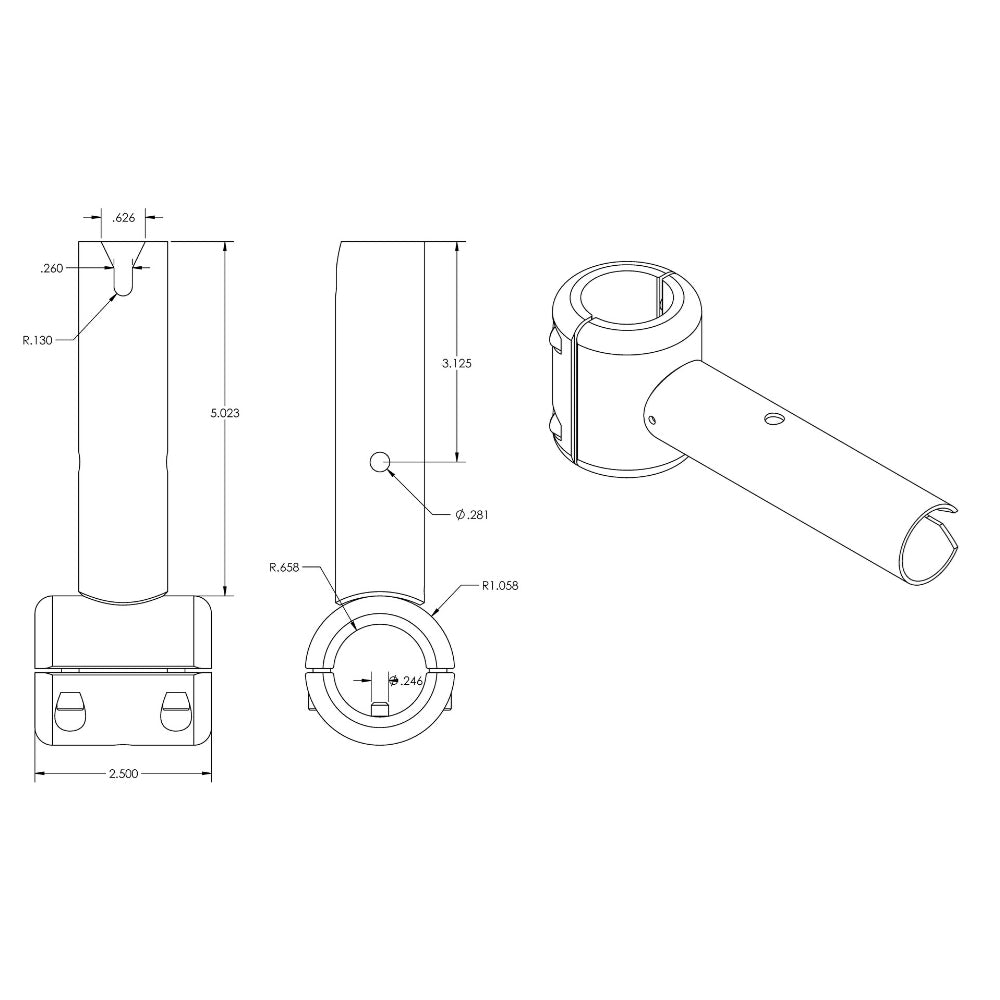 TACO Marine ShadeFin Fixed Clamp-On Mount, 3/4 in or 1 in Pipe, 1-1/4 in Tube, 316L SS