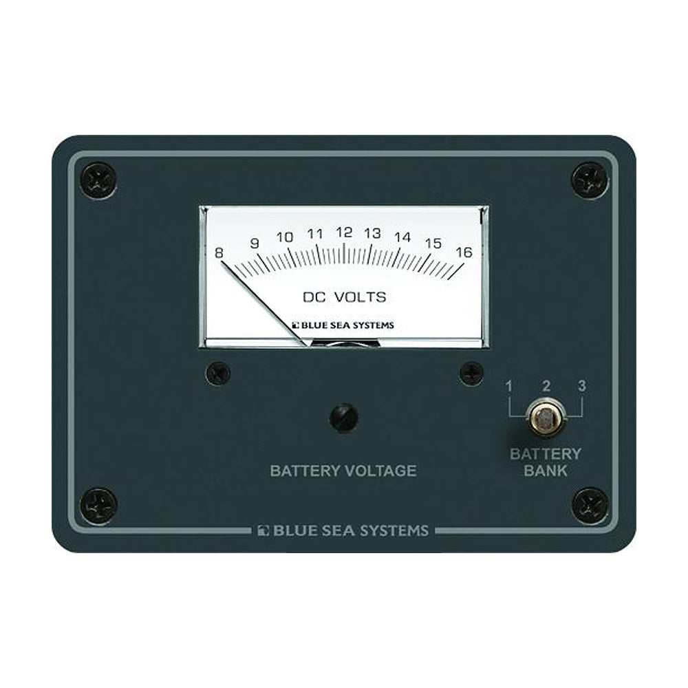 Blue Sea Systems DC Analog Voltmeter Panel, 8-16V DC, 3-Position Switch, 5052 Aluminum Panel
