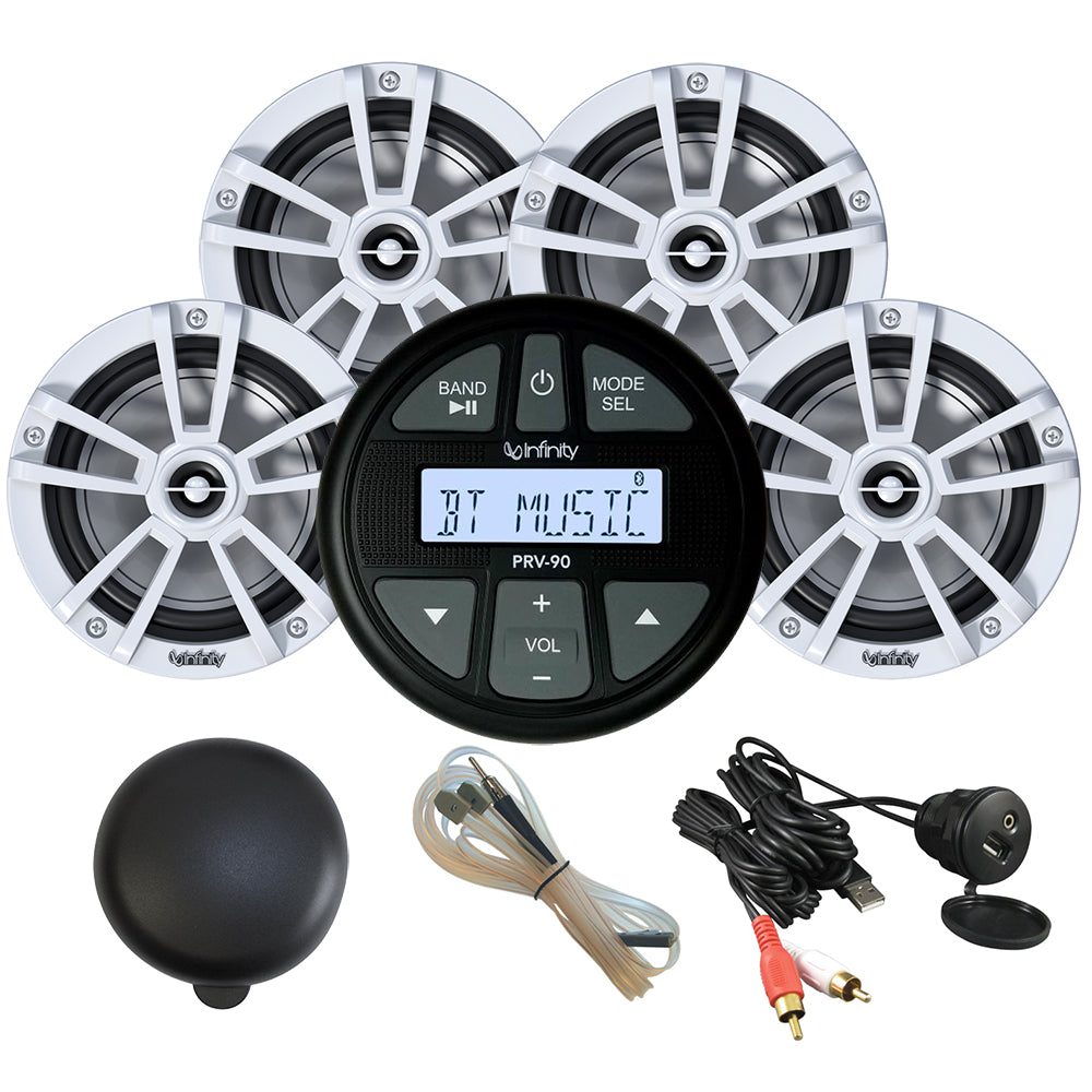 Infinity - MPK90 Package with 4 White INF622 Speakers, PRV90 Cover, USB Adapter & Antenna
