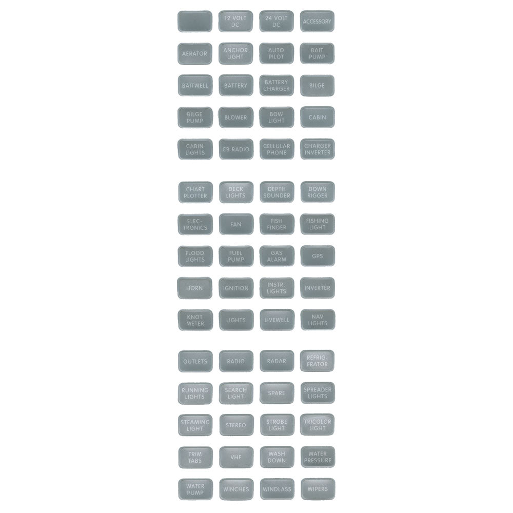 Blue Sea Systems Small Format DC Label Kit, For Contura Waterproof Panels, ST Blade Fuse Blocks, 60 Labels