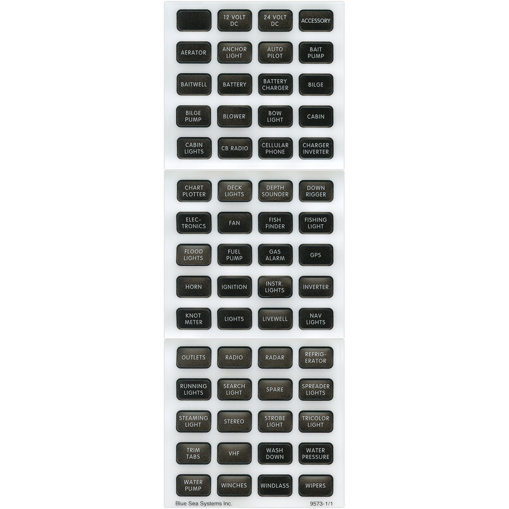 Blue Sea Systems Small Format DC Label Kit, For Contura Waterproof Panels, ST Blade Fuse Blocks, 60 Labels