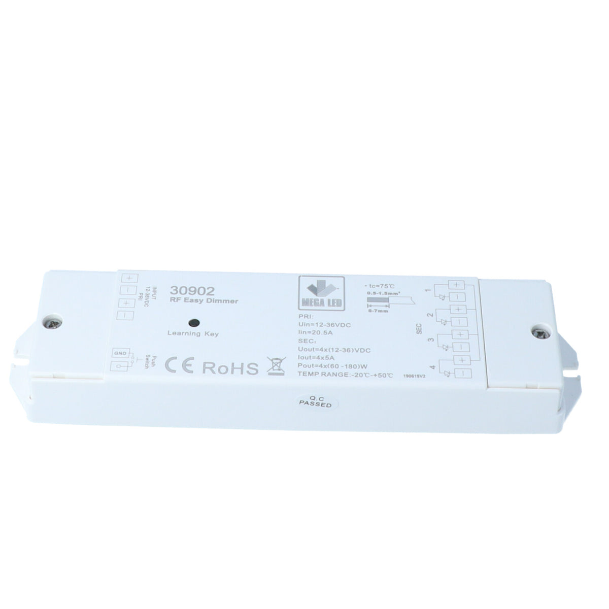 Mega LED - Electronic Dimmer - For RF Remote, For Smooth Dimming, Input 12-36V DC, 4X5A, 20A Max
