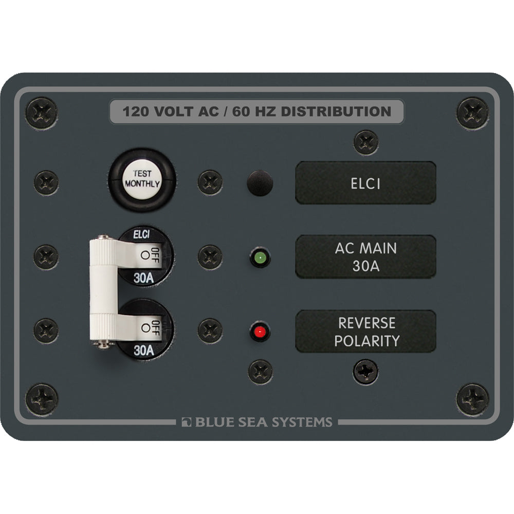 Blue Sea Systems ELCI Main Circuit Breaker Panel, 30A Double Pole, 120V AC, 30mA Leakage Trip