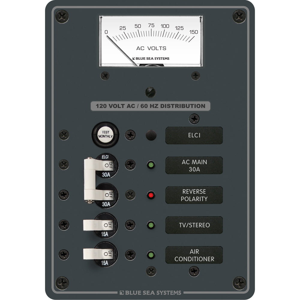 Blue Sea Systems ELCI Main Circuit Breaker Panel, 30A Double Pole, 120V AC, 30mA Leakage Trip