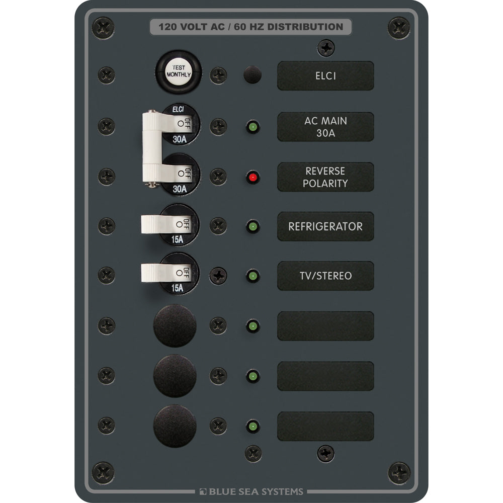 Blue Sea Systems ELCI Main Circuit Breaker Panel, 30A Double Pole, 120V AC, 30mA Leakage Trip