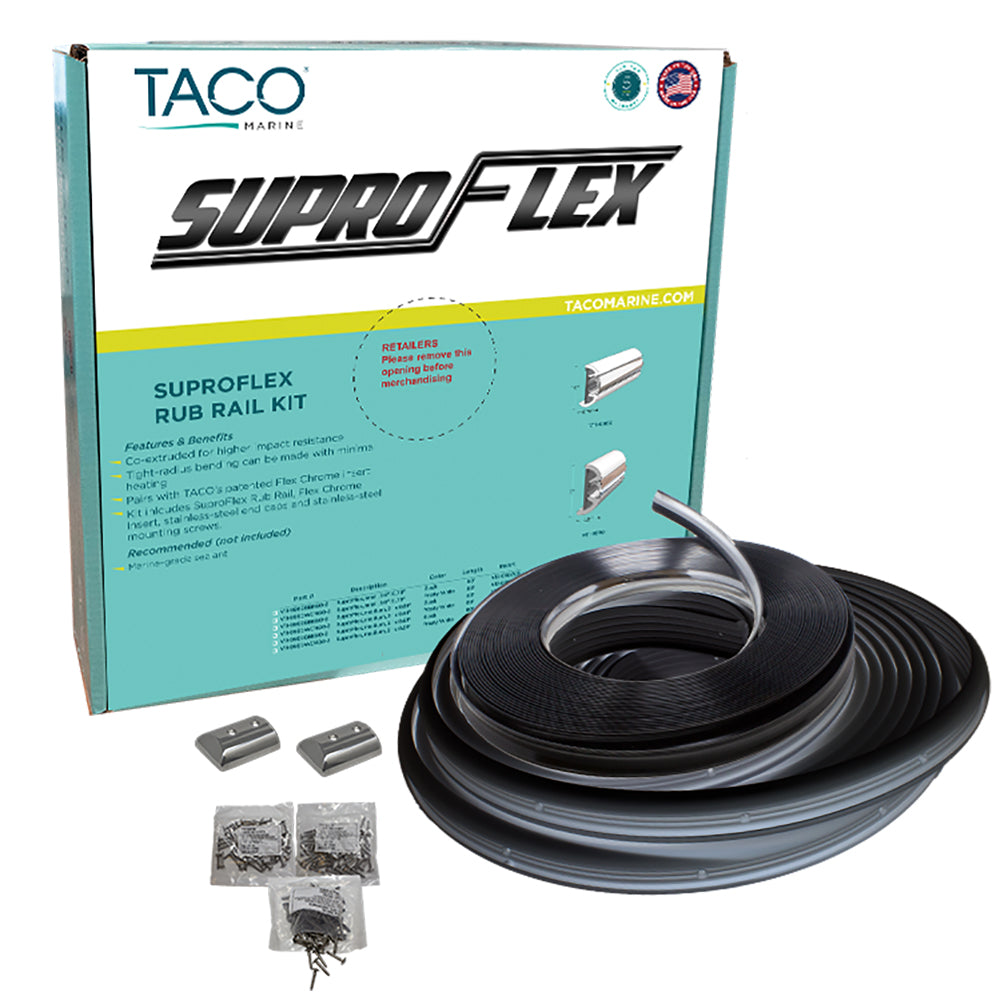 TACO Marine SuproFlex Small Rub Rail Kit, 1-19/32 in x 25/32 in, 60 ft, Flex Chrome Insert