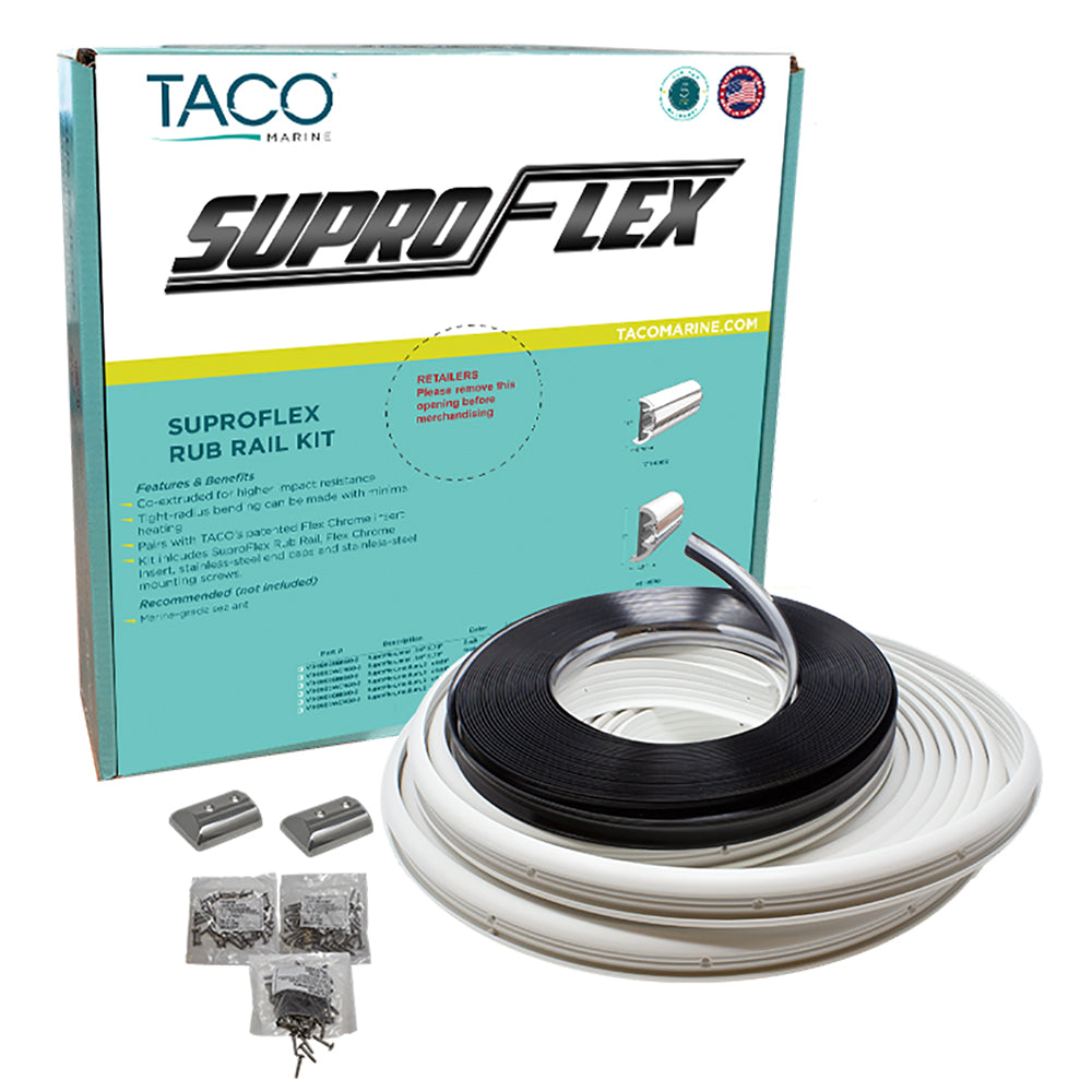 TACO Marine SuproFlex Small Rub Rail Kit, 1-19/32 in x 25/32 in, 60 ft, Flex Chrome Insert