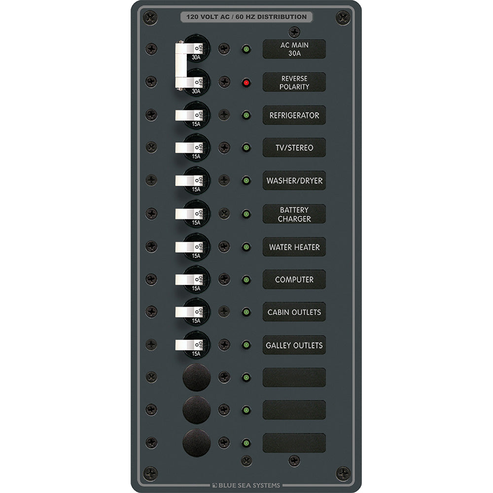 Blue Sea Systems AC Main Circuit Breaker Panel, 120V AC, 11 Positions