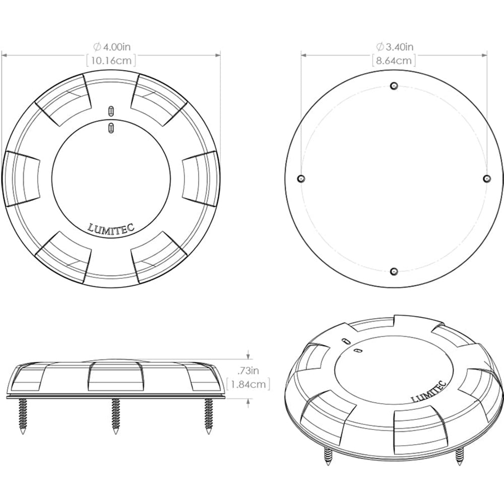 Lumitec Aurora Surface Mount LED Dome Light, 10-30V, IP67, Dimmable, 4in Diameter, 0.73in Depth, Ignition Protected