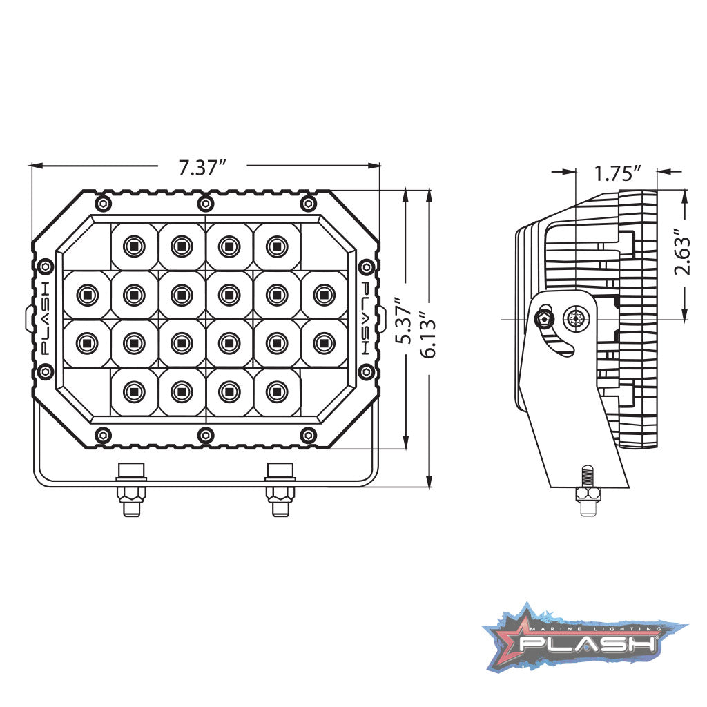 Plash - Quad LED Search Light - 60W, IP69K, 9-36V, 5400lm