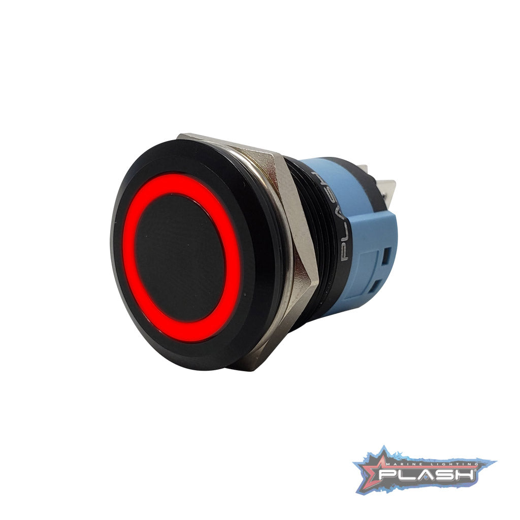 Plash - Push Button - Illuminated Switch, 15A, Red, 12V, IP67 (PL22S-M-12VR)