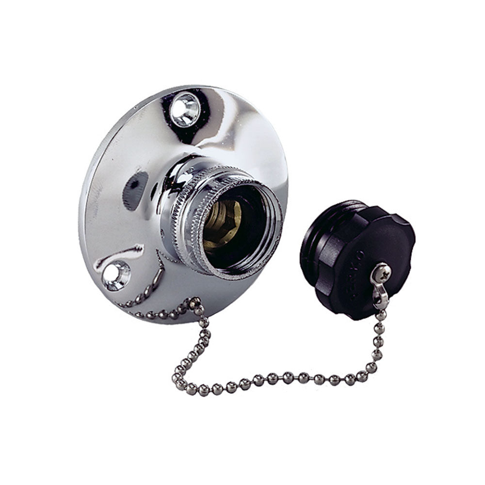Perko 0499 Water Inlet Fitting, 1/2 in NPT, Chrome-Plated Bronze, Female Swivel Hose Connector, Watertight Plug