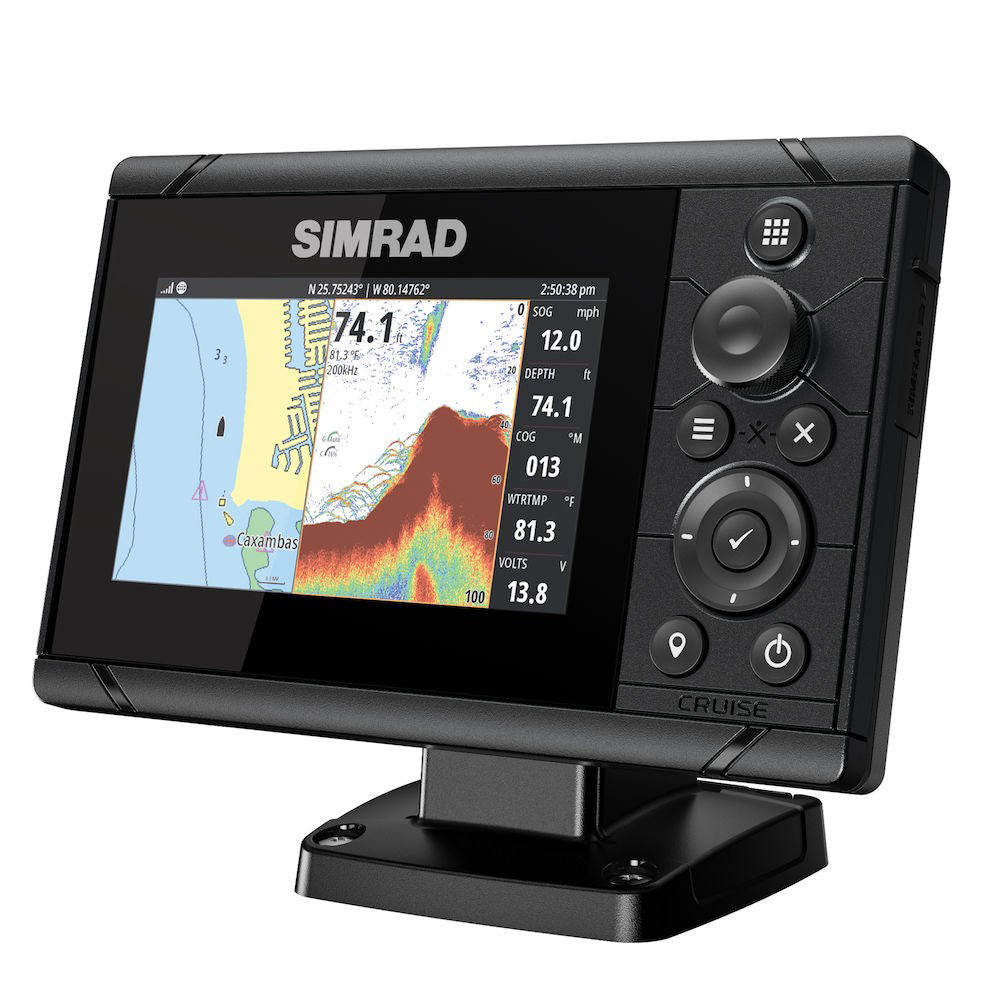 Simrad Cruise Chartplotter/Fishfinder Combo, C-MAP US Coastal Charts, 83/200 kHz Transom Mount Transducer