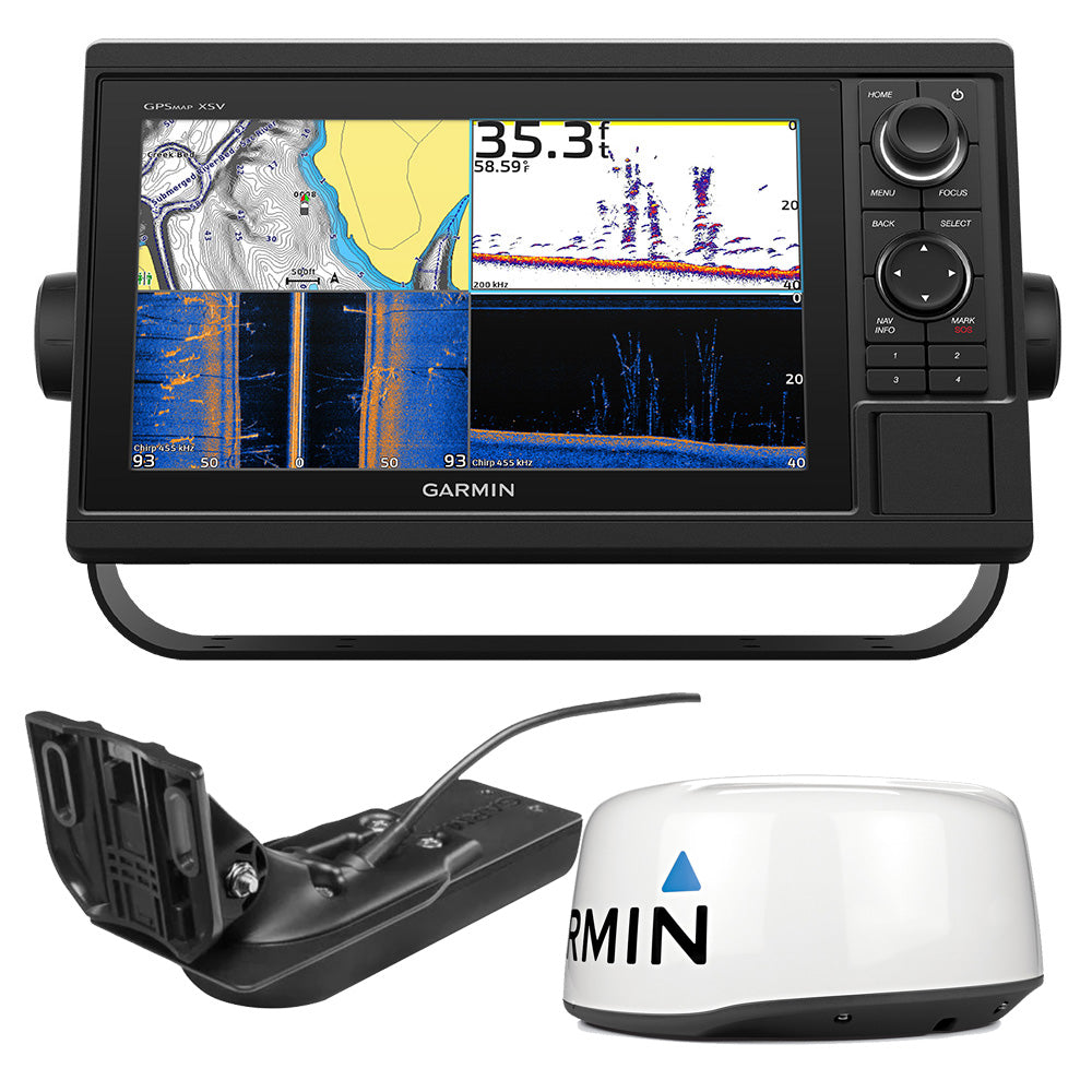 Garmin GPSMAP 1042xsv Chartplotter Fishfinder Combo, 10 in Keypad Display, GMR 18 HD+ Dome Radar, GT52-TM Transducer, CHIRP ClearVu, CHIRP SideVu, Navionics+ Charts, NMEA 2000