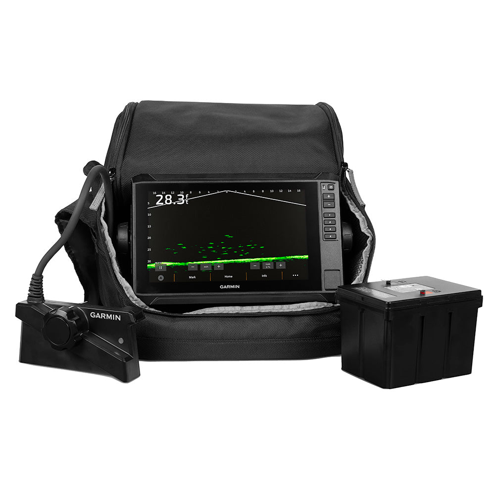 Garmin ECHOMAP UHD2 93sv LiveScope Plus Ice Fishing Bundle LI, 9in Touchscreen Display, LVS34-IF Transducer, 16.5Ah Li-Ion Battery, Garmin Navionics+ U.S. Inland Maps