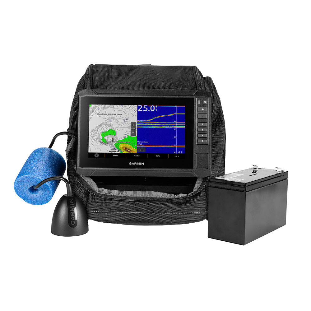 Garmin ECHOMAP UHD2 73sv Ice Fishing Chartplotter Bundle, 7 in Touchscreen, Keyed Assist, GT10HN-IF High-Narrow CHIRP Transducer, 130-300 kHz, 7 or 16 Deg Beamwidth, Built-In Flasher, Garmin Navionics+ US Inland Maps