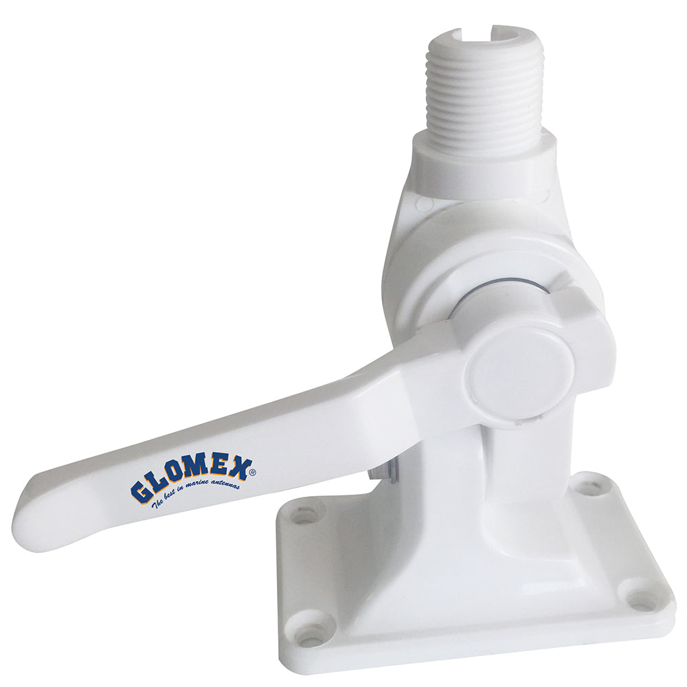 Glomex Marine Antennas - 4-Way Nylon Heavy-Duty Ratchet Mount - With Cable Slot, Built-In Coax Cable Feed-Thru 1"-14 Thread